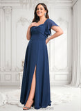 Jacqueline A-line V-Neck Floor-Length Chiffon Bridesmaid Dress With Ruffle BF2P0025802