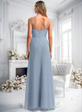 Yamilet A-line V-Neck Floor-Length Chiffon Bridesmaid Dress BF2P0025726