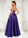 Amara Ball-Gown/Princess Scoop Floor-Length Satin Prom Dresses With Appliques Lace Beading BF2P0025865