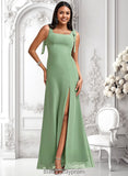 Nola A-line Square Floor-Length Chiffon Bridesmaid Dress With Bow BF2P0025740