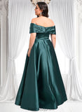 Sheila A-line Off the Shoulder Floor-Length Satin Prom Dresses With Pleated BF2P0025851