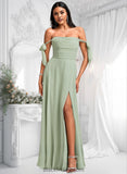 Amari A-line Cowl Floor-Length Chiffon Bridesmaid Dress With Bow BF2P0025738