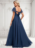 Jacqueline A-line V-Neck Floor-Length Chiffon Bridesmaid Dress With Ruffle BF2P0025802