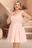 Cassie A-line V-Neck Knee-Length Chiffon Lace Homecoming Dress With Beading BF2P0020565