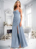 Yamilet A-line V-Neck Floor-Length Chiffon Bridesmaid Dress BF2P0025726