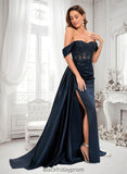 Carla Trumpet/Mermaid Off the Shoulder Sweep Train Satin Prom Dresses With Sequins Appliques Lace BF2P0025835