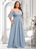 Desirae A-line Cold Shoulder Floor-Length Chiffon Bridesmaid Dress With Ruffle BF2P0025797