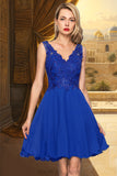 Jaiden A-line V-Neck Knee-Length Chiffon Lace Homecoming Dress BF2P0020589