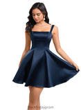 Elsie A-line Straight Short Satin Homecoming Dress With Bow BF2P0025639