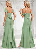 Micah Trumpet/Mermaid Off the Shoulder V-Neck Floor-Length Chiffon Bridesmaid Dress BF2P0025810