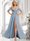 Desirae A-line Cold Shoulder Floor-Length Chiffon Bridesmaid Dress With Ruffle BF2P0025797