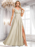 Lexie A-line V-Neck Floor-Length Satin Prom Dresses BF2P0025877