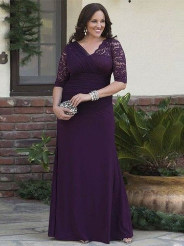 Jennifer A-Line/Princess Satin Lace V-neck 1/2 Sleeves Floor-Length Mother of the Bride Dresses BF2P0020382