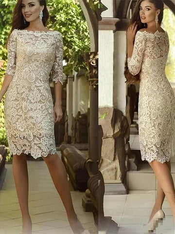 Kamari Sheath/Column Lace Applique Off-the-Shoulder 3/4 Sleeves Knee-Length Mother of the Bride Dresses BF2P0020398