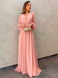 Leilani A-Line/Princess Chiffon Ruffles V-neck Long Sleeves Sweep/Brush Train Mother of the Bride Dresses BF2P0020407