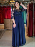 Reyna A-Line/Princess Chiffon Lace Scoop 3/4 Sleeves Floor-Length Mother of the Bride Dresses BF2P0020422