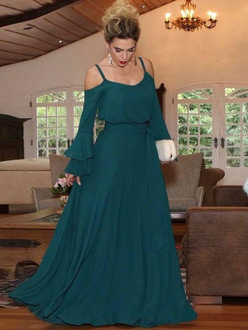 Nan A-Line/Princess Chiffon Ruffles Square Long Sleeves Floor-Length Mother of the Bride Dresses BF2P0020433