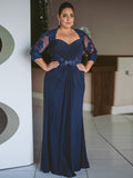 Allyson Sheath/Column Chiffon Applique Sweetheart 3/4 Sleeves Floor-Length Mother of the Bride Dresses BF2P0020443