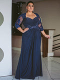 Allyson Sheath/Column Chiffon Applique Sweetheart 3/4 Sleeves Floor-Length Mother of the Bride Dresses BF2P0020443