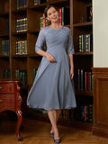 Tina A-Line/Princess Chiffon Lace Scoop 1/2 Sleeves Tea-Length Mother of the Bride Dresses BF2P0020356