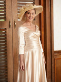 Pamela A-Line/Princess Elastic Woven Satin Ruched V-neck 3/4 Sleeves Ankle-Length Mother of the Bride Dresses BF2P0020362