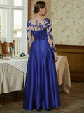 Miranda A-Line/Princess Satin Applique V-neck Long Sleeves Floor-Length Mother of the Bride Dresses BF2P0020358