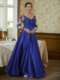 Miranda A-Line/Princess Satin Applique V-neck Long Sleeves Floor-Length Mother of the Bride Dresses BF2P0020358