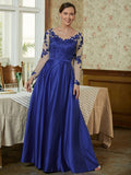 Miranda A-Line/Princess Satin Applique V-neck Long Sleeves Floor-Length Mother of the Bride Dresses BF2P0020358