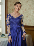 Miranda A-Line/Princess Satin Applique V-neck Long Sleeves Floor-Length Mother of the Bride Dresses BF2P0020358