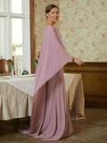 Laci Sheath/Column Chiffon Ruffles Scoop Long Sleeves Sweep/Brush Train Mother of the Bride Dresses BF2P0020360