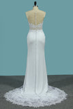 2024 Mermaid Scoop Spandex Wedding Dresses With Applique Sweep Train