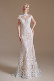 Elegant Cap Sleeves Lace Mermaid Long Beach Wedding Dresses