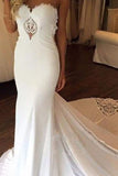 Simple Mermaid Yarn Sleeveless Wedding Dresses Chapel Train