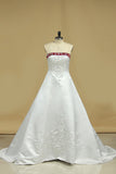 Hot Selling Wedding Dresses A Line Strapless Sweep/Brush Train Satin