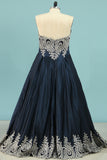 2024 Prom Dresses Sweetheart Satin A-Line With Applique Zipper Back