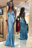 2024 Sexy Trumpet/Mermaid Sequins Open Back Prom Evening Dress