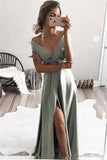 Charming Simple Elegant Long V-Neck Prom Dresses Evenng Dresses