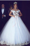 2024 New Wedding Dress Off The Shoulder A-Line Off-The-Shoulder Court Train Tulle With Applique