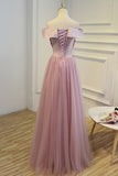 2024 Boat Neck Tulle With Applique Prom Dresses A Line Floor Length