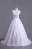 2024 White Scoop Wedding Dresses A-Line Court Train With Beads & Applique