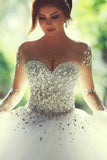 2024 Scoop Wedding Dresses A Line With Beading Floor-Length Tulle