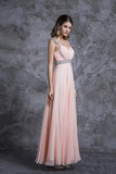 Best Selling Prom Dresses A-Line V-Neck Floor-Length Chiffon Zipper Back