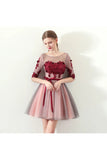 A Line Half Sleeves Off The Shoulder Homecoming Dresses Short Appliques