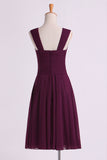 2024 Bridesmaid Dresses Pleated Bodice V-Neck A Line Knee Length Chiffon