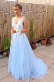 2024 Prom Dress Tulle A-Line V-Neck Sweep Train With Appliques