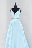 2024 New Arrival A Line V Neck Satin With Beads Prom Dress