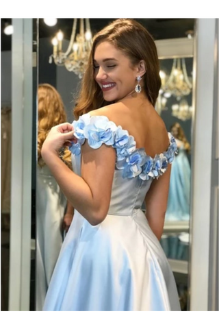 A-Line Off-The-Shoulder Split Prom Dress With Flowers Pockets