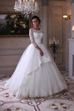 2024 3/4 Length Sleeve Wedding Dresses Ball Gown Tulle With Applique Sweep Train