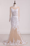 2024 Wedding Dresses Bateau Mermaid/Trumpet Tulle With Applique