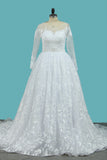 2024 Lace Wedding Dresses Long Sleeves Scoop A Line With Applique And Beads Court Train